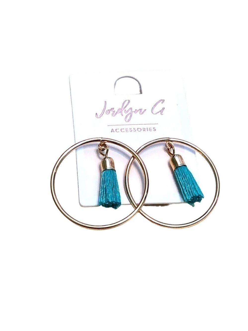 Jordyn A Turquoise Tassel Gold Hoop Earrings